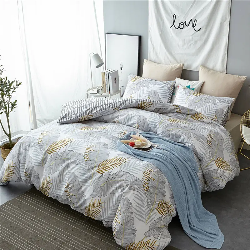 Parure de lit, ensemble de literie deux draps doux, quatre pièces, housse de couette, Queen Size, pour la maison pour adultes