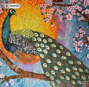 Vàng Tinh Khiết con công mô hình bức tường thiết kế đá ngọc bích thủy tinh khảm gạch hành lang sang trọng nội thất trang trí nội thất tay cắt Vàng khảm - Product Image 6