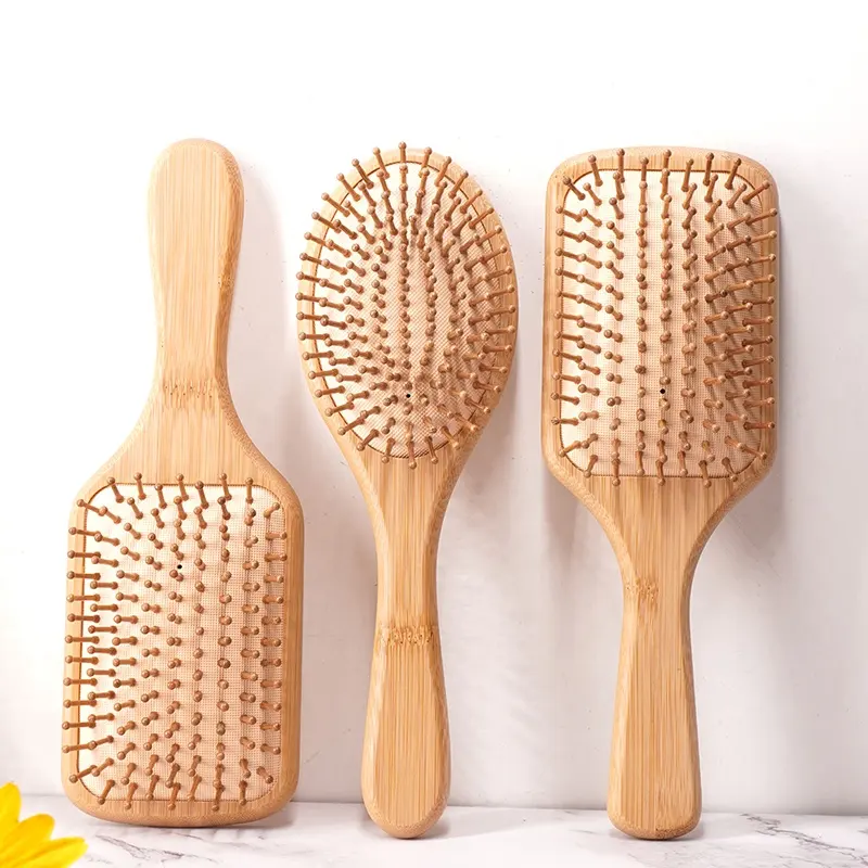 Private Label Haar bürste aus Holz und Bambus Natürlicher Airbag Kamm Langs tiel Kopfhaut Massage bürste