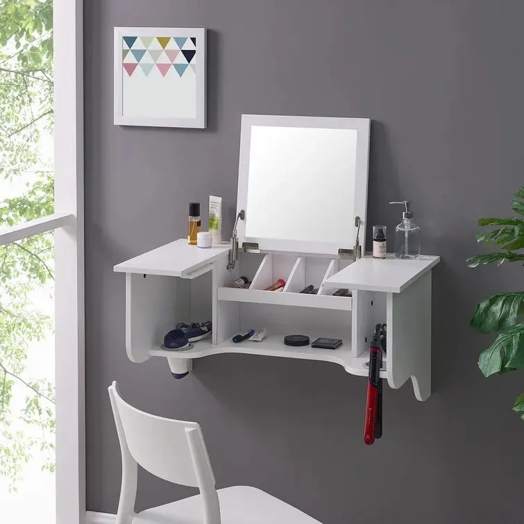 Wand-Schmink tisch Weiß mit Spiegel und Fächern Schlafzimmer Schmink tisch