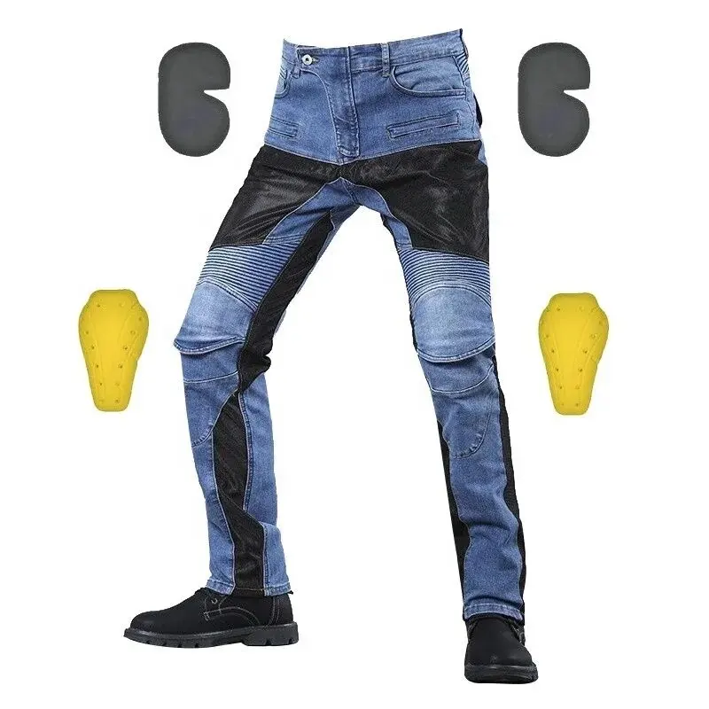 Pantaloni da moto Anti-caduta con protezione da corsa Off-road Jeans elastici traspiranti Jeans da motociclista