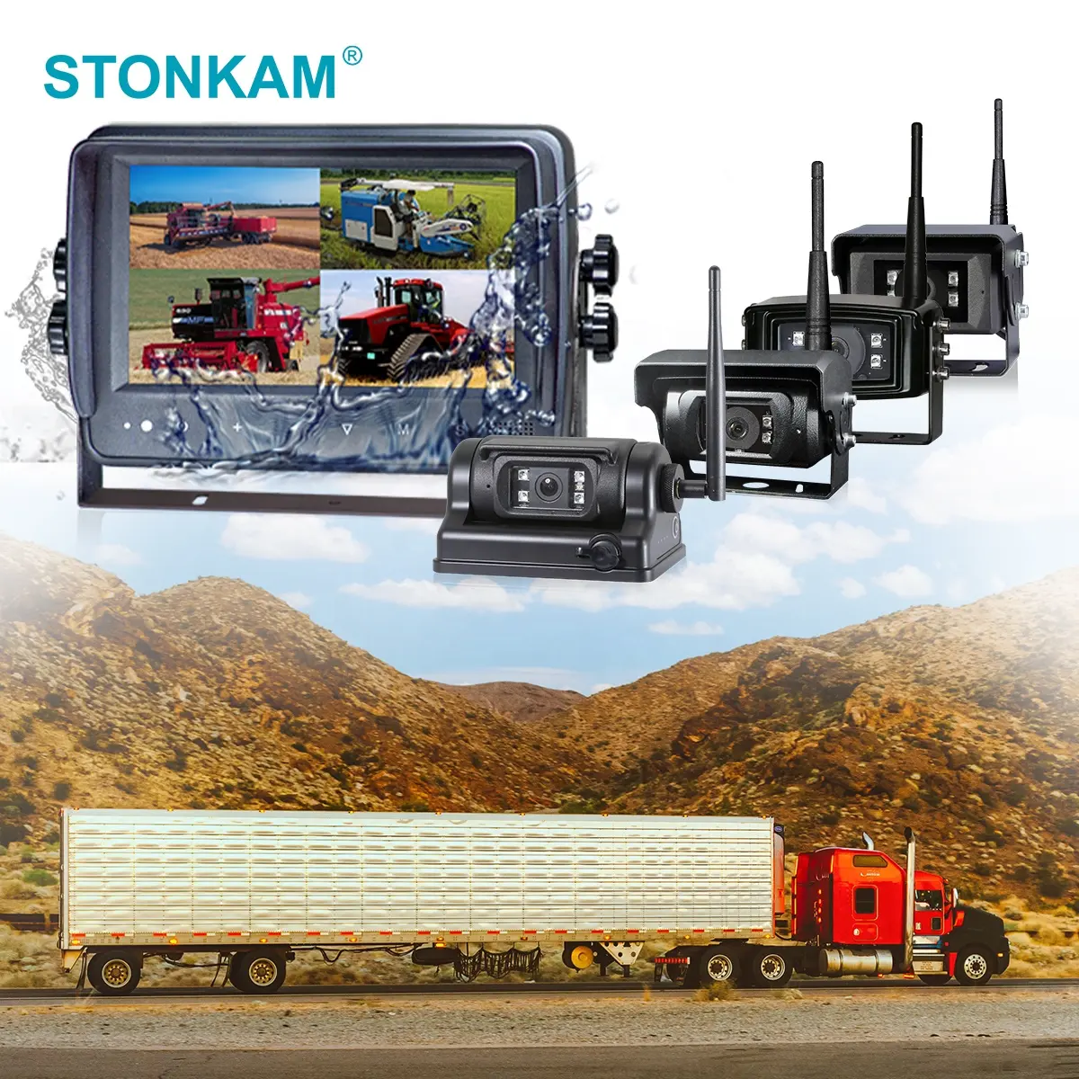 STONKAM kabellose Umkehrkamera mit Split-Screen wasserdicht 7 Zoll drahtloser Auto-HD-Monitor für Bus Lkw Kamera