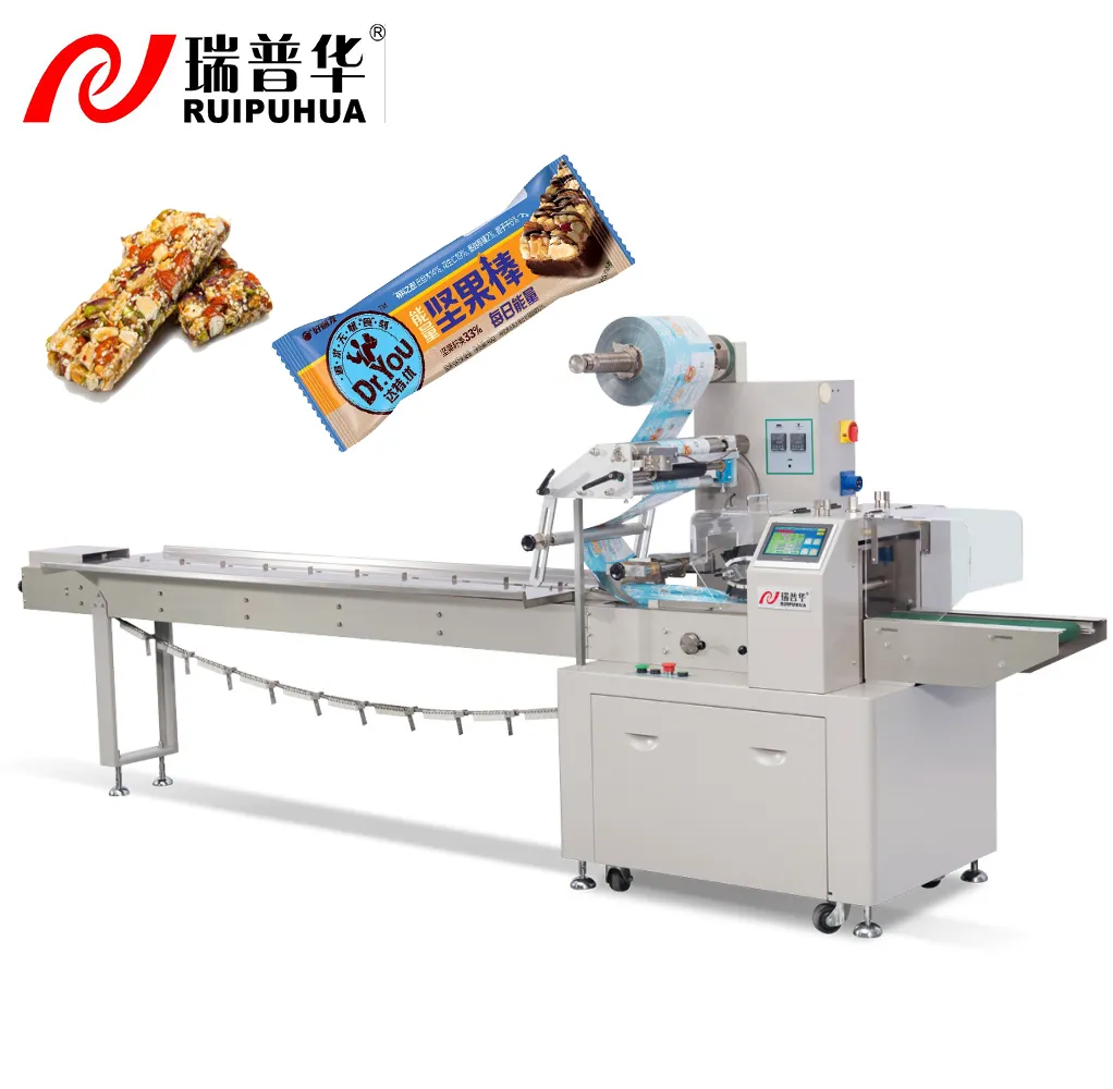 Automatische Pinda Snoep Bar/Energie Bar/Cereal Bar Flow Wrap Verpakking Machine