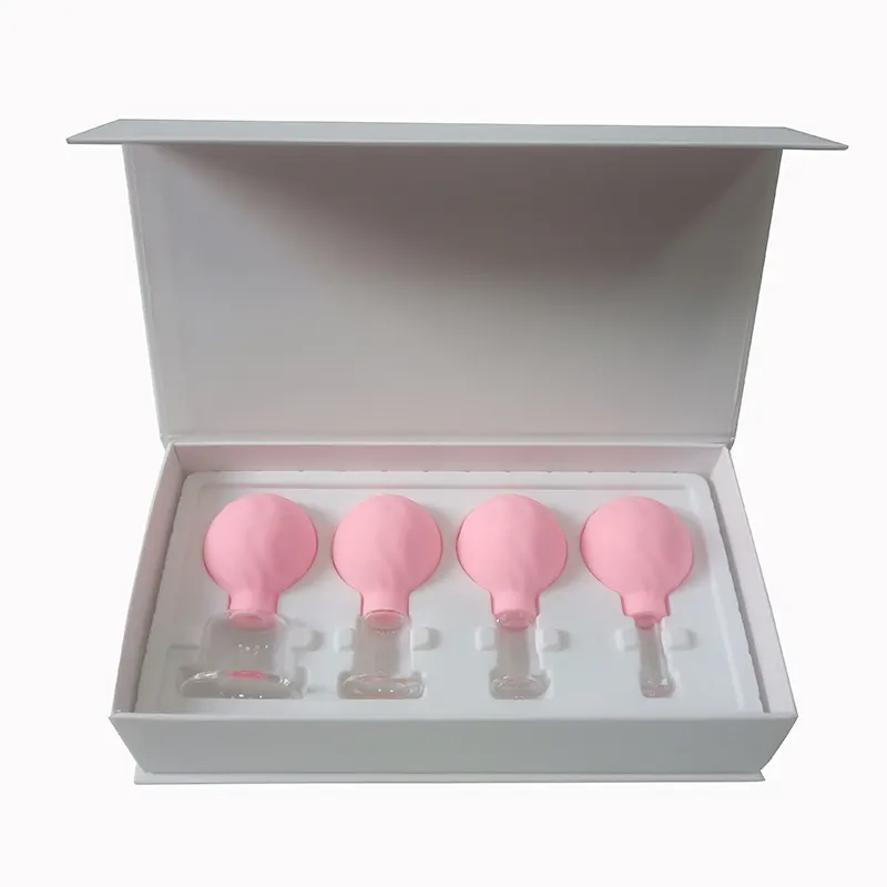 Juego de ventosas de PVC para masaje de ojos por vacío, Copa anticelulitis para belleza, incluye Cajas de Regalo, color rosa, 4 piezas