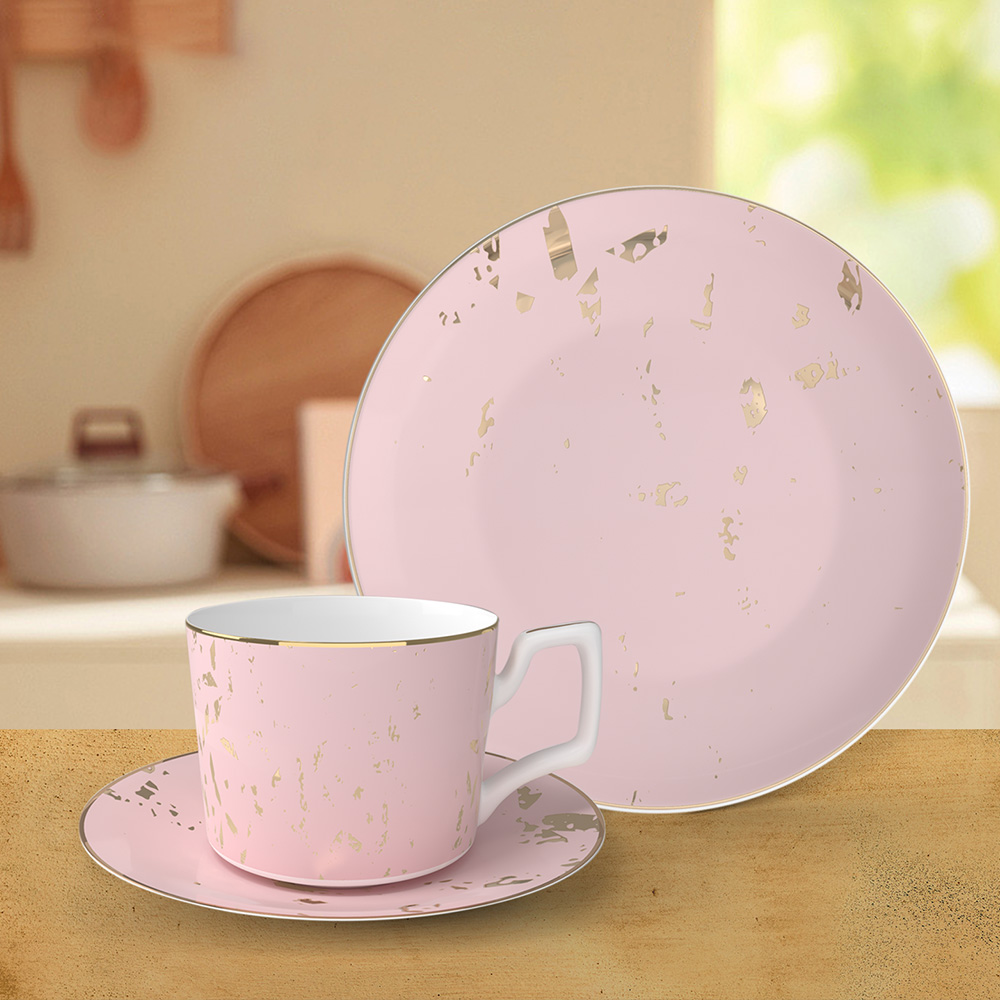 Pink Cup with Dinner plate of 2Sets