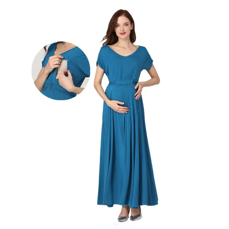 Robe maxi de maternité de marque douanière Robe d'allaitement invisible Robe de soirée de grossesse