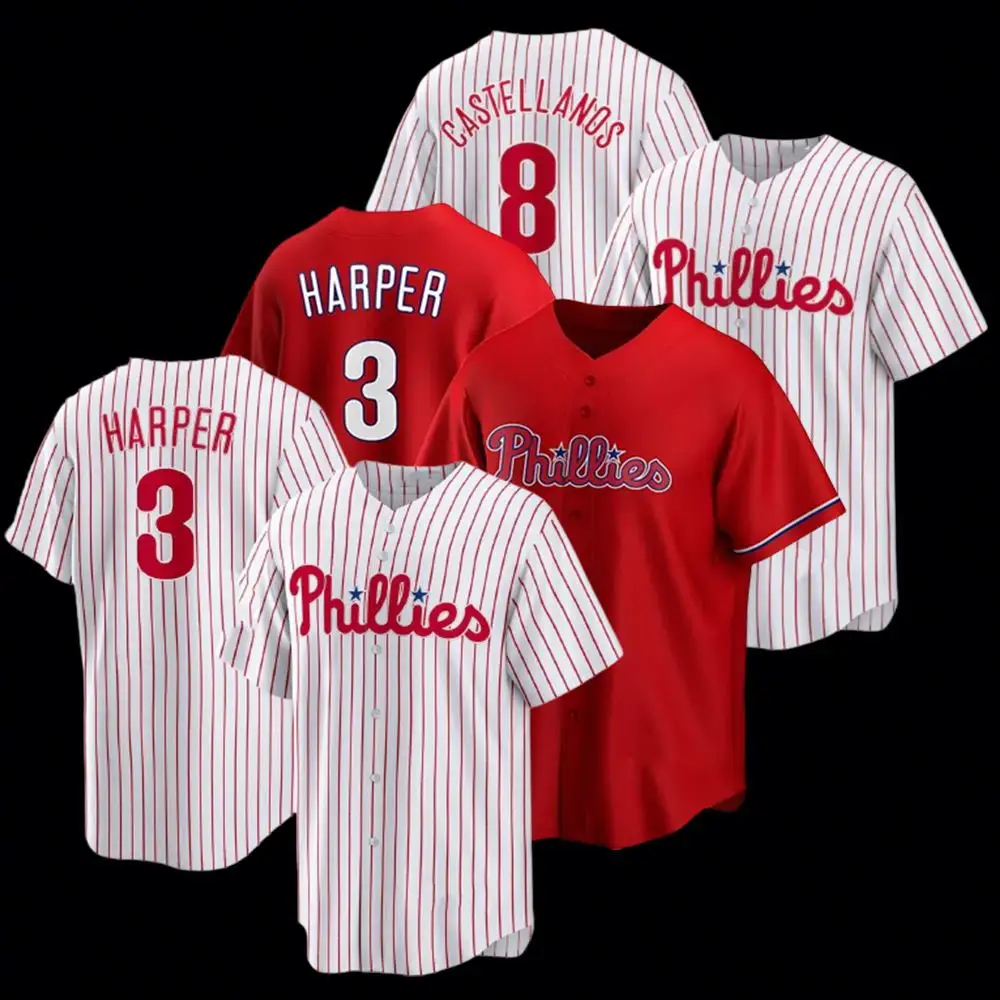 Top Venda 3 Harper Mens Baseball Phillie Mangas Curtas Uniforme 8 Castellanos Jerseys Camisas Esportivas Personalizadas