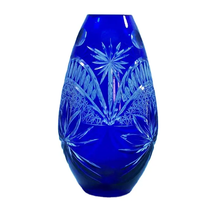 Cobalt blue decorative artificial flower glass vase