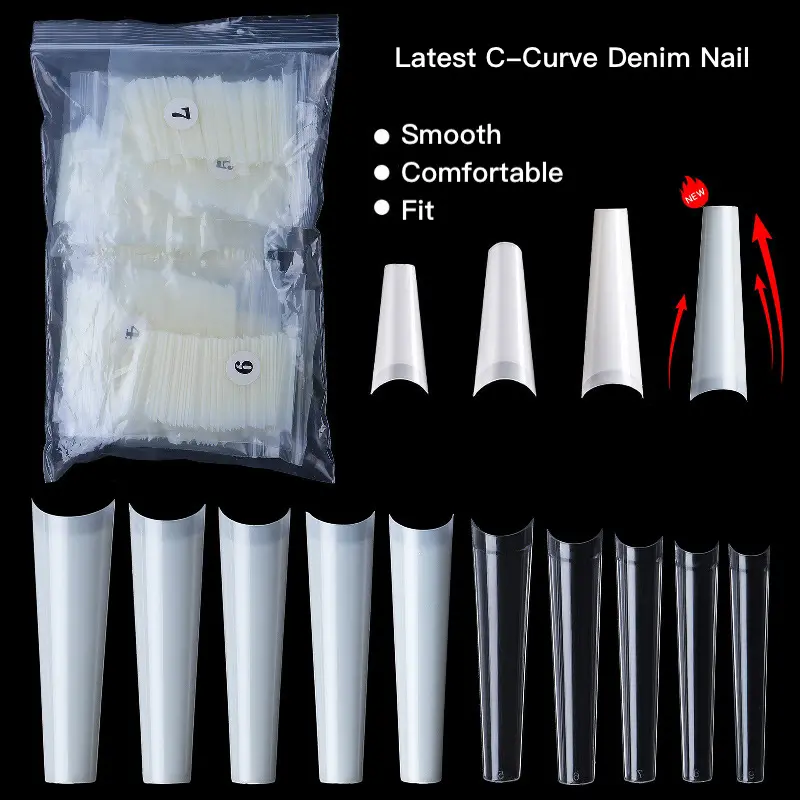 500Pcs Phong Cách Mới C Đường Cong Denim Móng Tay Max Nail Mẹo Châu Âu Pháp Móng Tay Giả Rõ Ràng Màu Sắc Tự Nhiên 500Pcs Pouch Gói