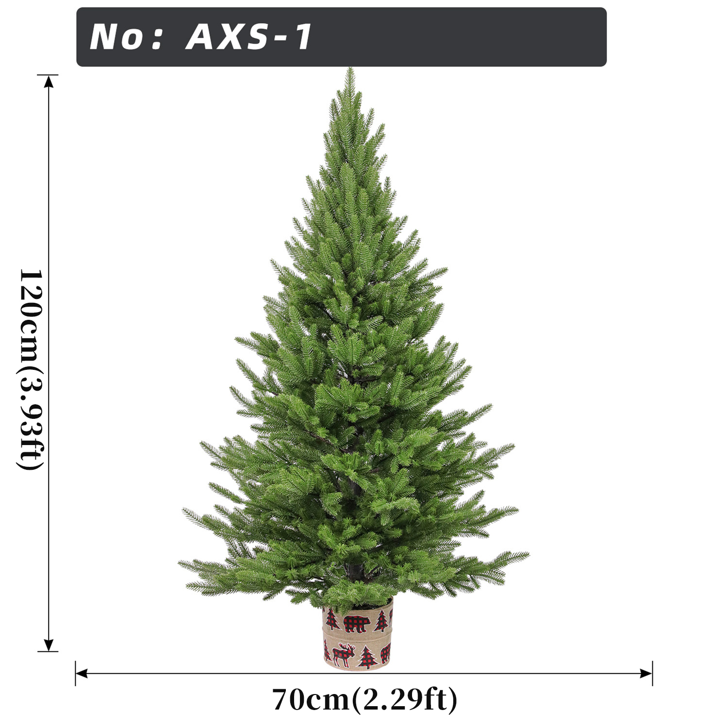 120cm 3.93ft Green Christmas Tree Buffalo Plaid Moose Linen Pot
