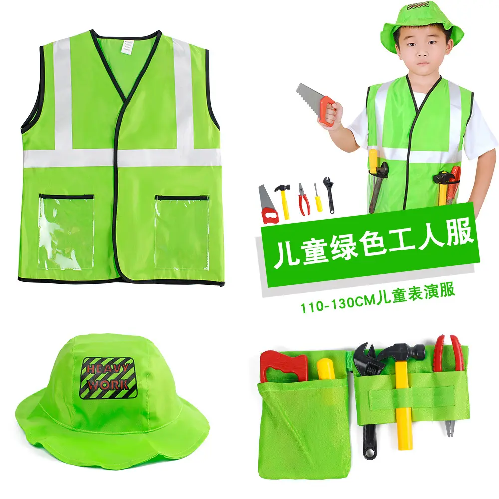 Disfraz de constructor para niños, ropa de carrera, chaleco con cinturón, sombrero, HCBC-002