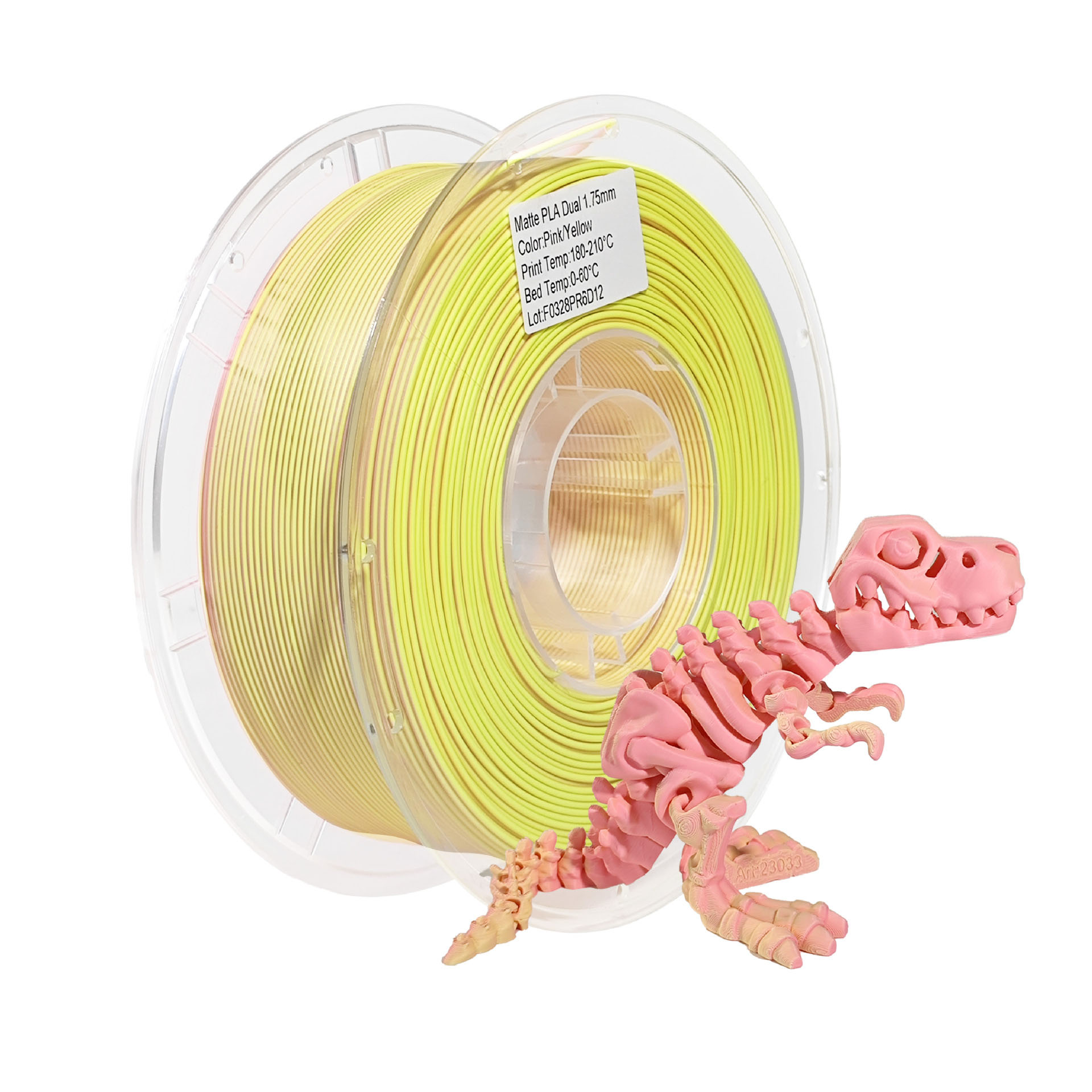 PLA bicolore mat - Rose/Jaune, Poids net 1 kg/rouleau