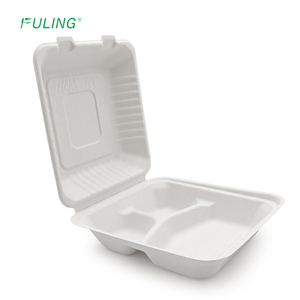 FULING 8 inç 3 bölme Compostable kapaklı Take-Out/to-Go gıda kutuları biyobozunur konteynerler - Product Image 1