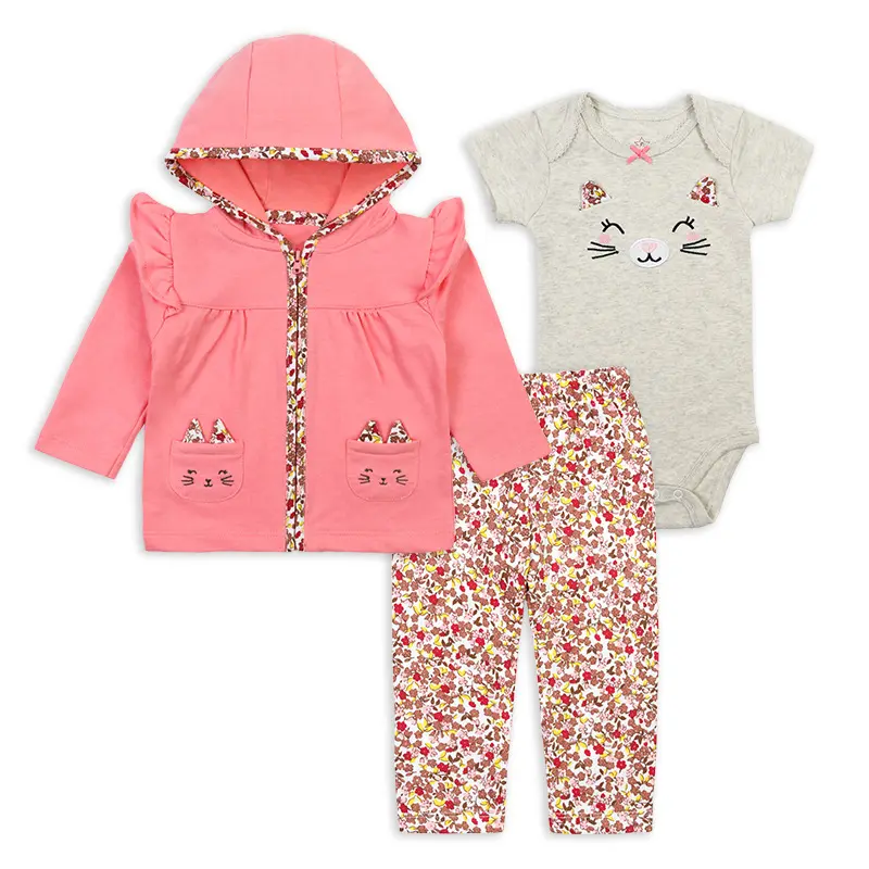 Pantaloni con tasca invernale giacca con Zip pagliaccetto a maniche corte 3 Pack set di vestiti per bambini 100% neonato in cotone