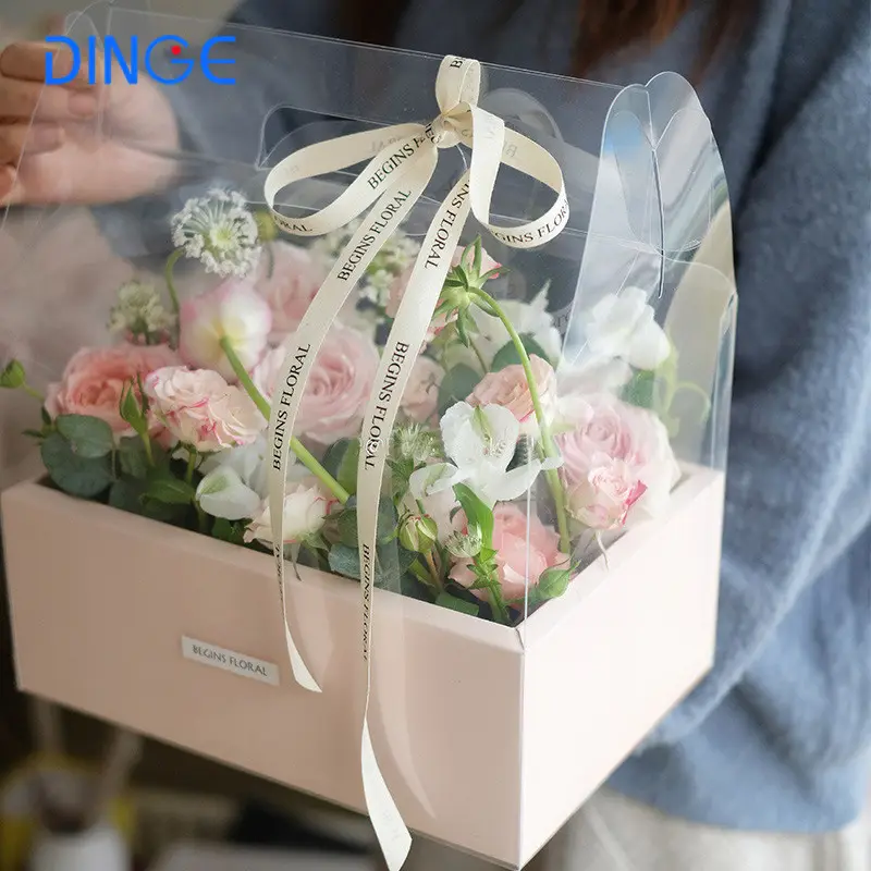 Luxury White Clear Tall Transparent Flower Cake Box Pvc Wedding ValentineのDay MotherのDay Birthday Party Gift Boxとハンドル