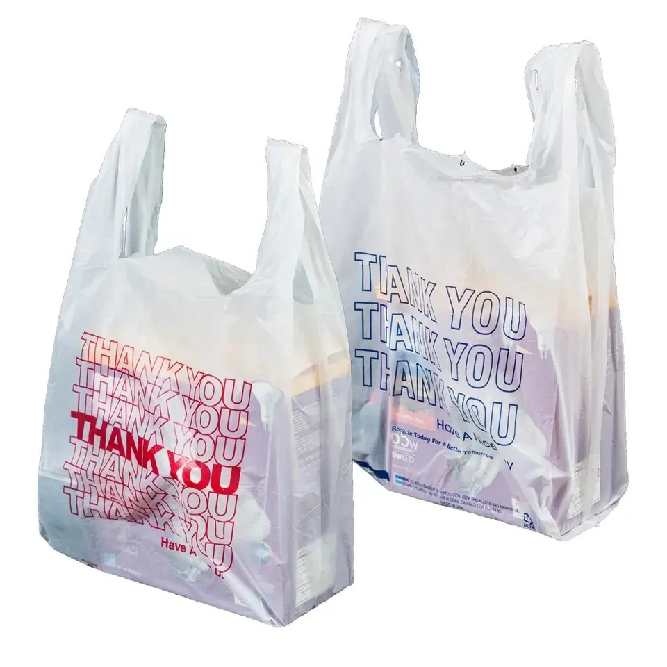 Sac à provisions en polyéthylène pour supermarché sac d'épicerie sac jetable en plastique HDPE/LDPE t-shirt transporteur