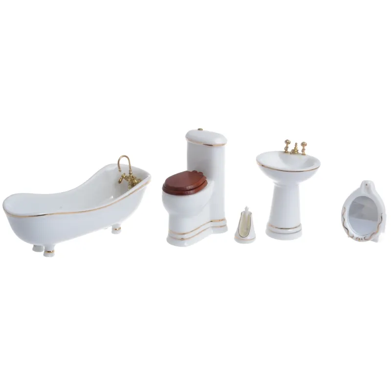 1:12 casa de muñecas miniatura 5 uds juegos de baño muebles cerámica inodoro bañera lavabo espejo