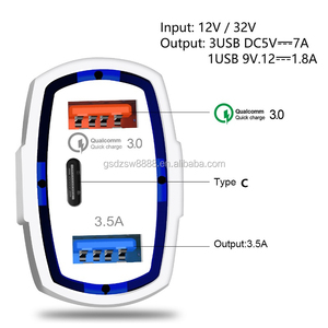7A Type c PD Quick Charge Car Charger 3 Ports Fast Adaptive Charge <strong>Adapter</strong> for <strong>Iphone</strong> <strong>7</strong> 8 X XR Samsung Lg Android Phone Gps Pc - Product Image 2