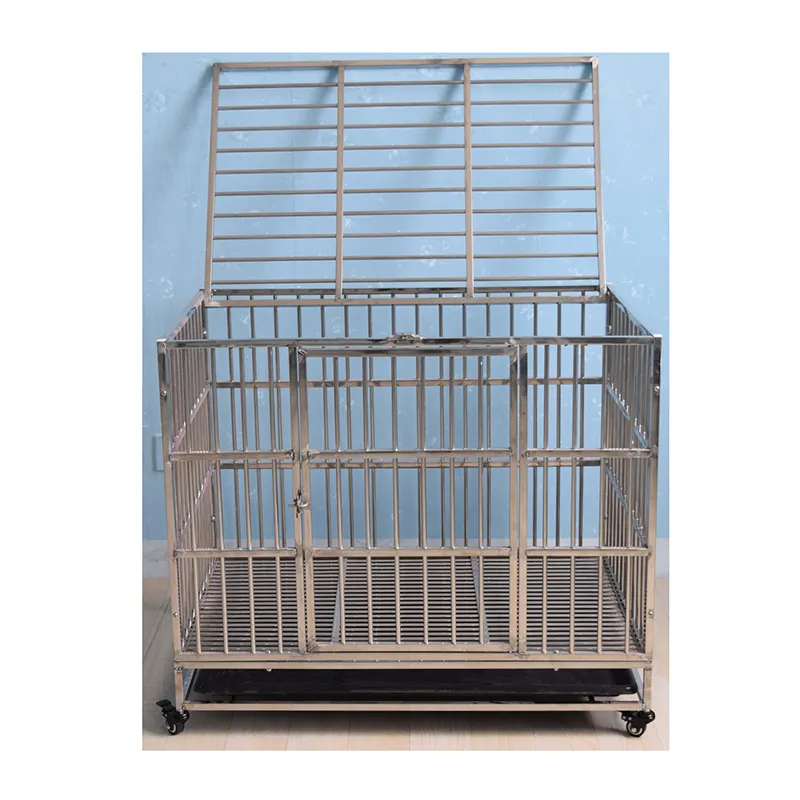Cage pour chien en acier inoxydable robuste de 37 pouces, niche pour le dressage des grands chiens à l'intérieur et à l'extérieur avec Double portes