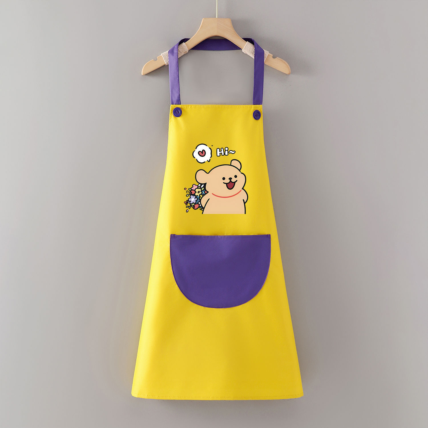 Halter impermeable Hi flower bear amarillo violeta estilo ordinario