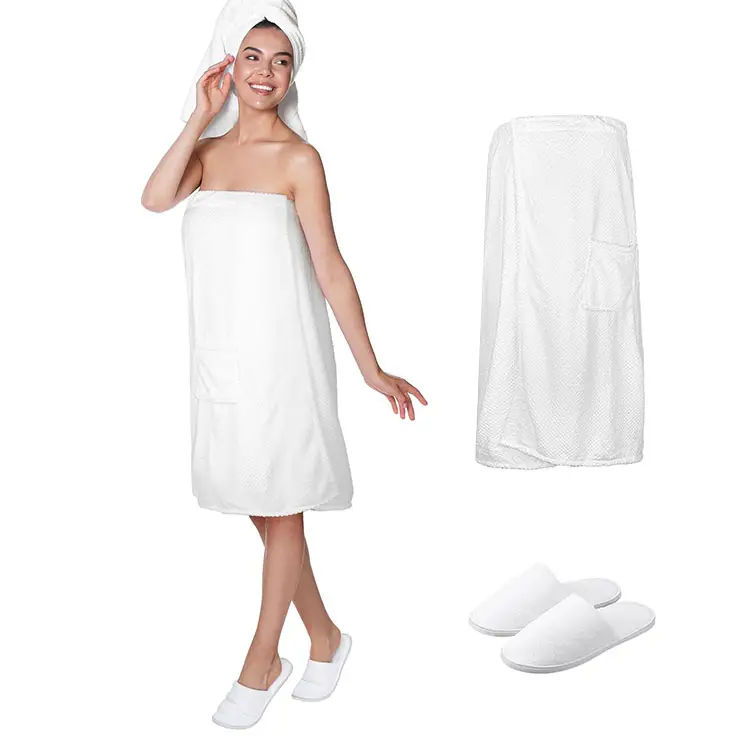 Mulheres Spa Robe de Banho Leve Waffle Toalha Envoltório com Bolsos Robe de Banho Envoltório e Lavável Chinelos Hotel para Spa Ginásio Sauna