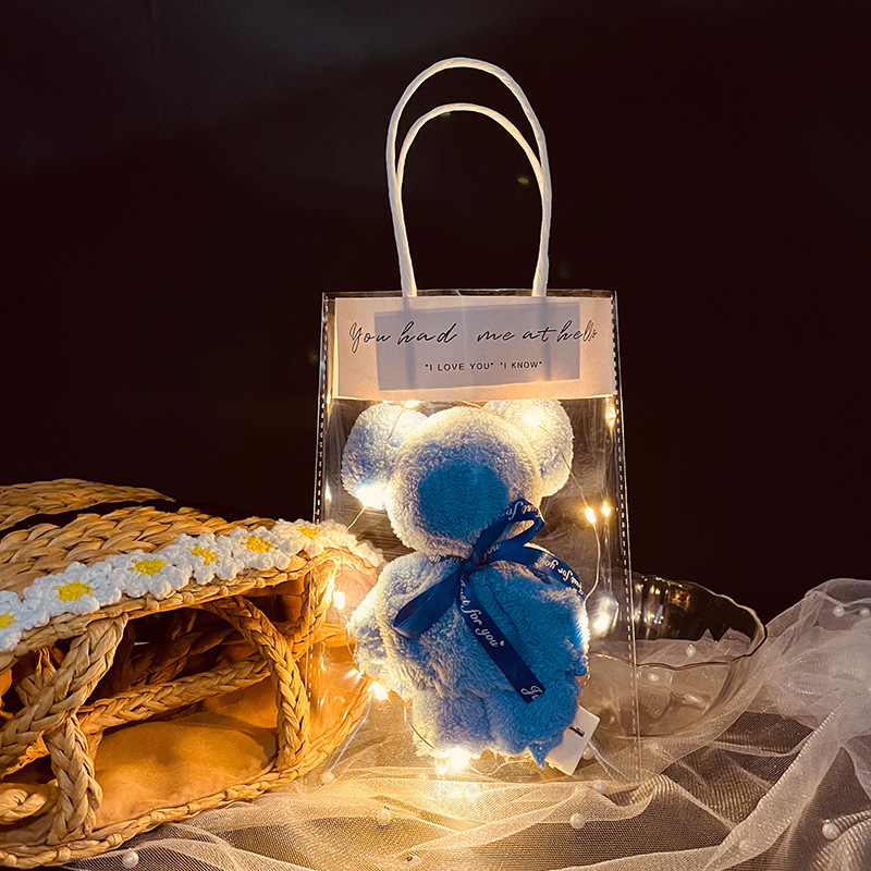 Coffee colored teddy bear+ins self-adhesive bag+warm light