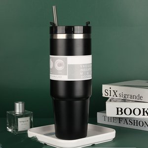 ストローカー真空カップ付きブラック大容量タンブラーアイスブリオンカップ304ステンレススチールウォーターボトルタンブラー付き