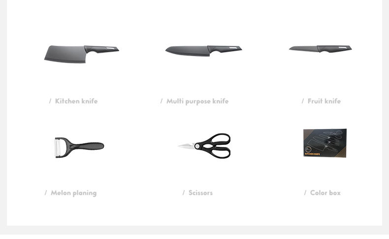 Stainless steel black kitchen knife set with gift box packaging