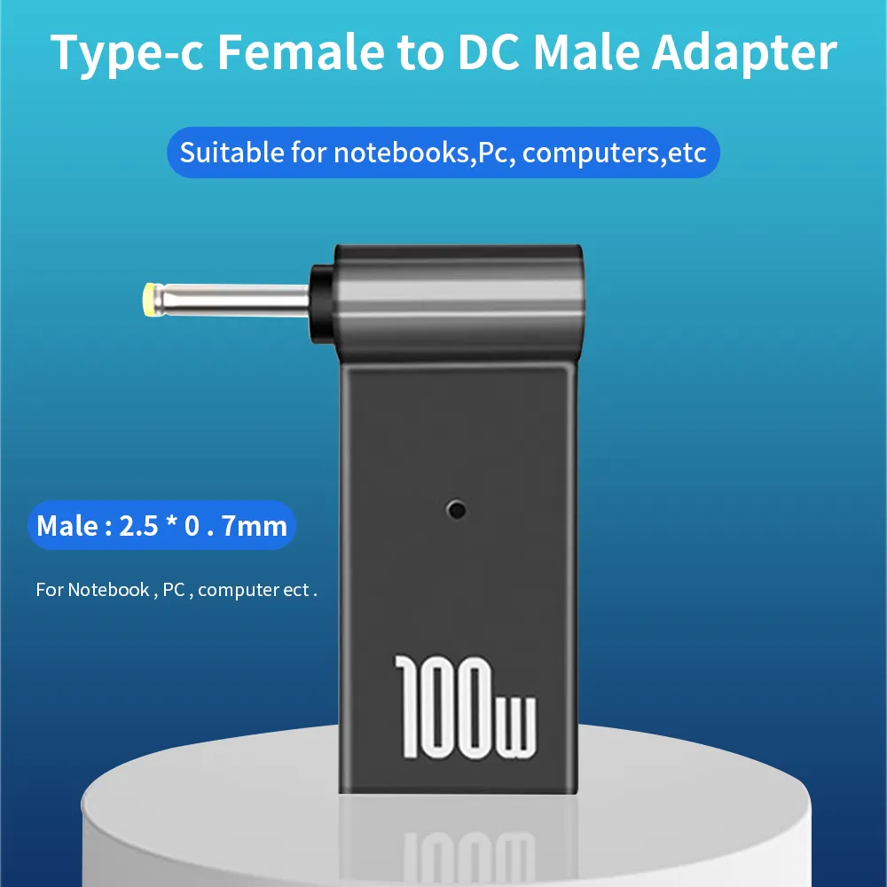 Conector de alimentação para laptop TISHRIC Carregador de energia adaptador PD 100 W 5A USB Tipo-C fêmea para DC macho para HP/Lenovo/Dell