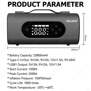 2025 thiết kế mới xe máy nhảy khởi động với máy nén khí pin lithium ngân hàng điện 23800mAh 2500A Kích thước đỉnh hiện tại 205*93mm - Product Image 3