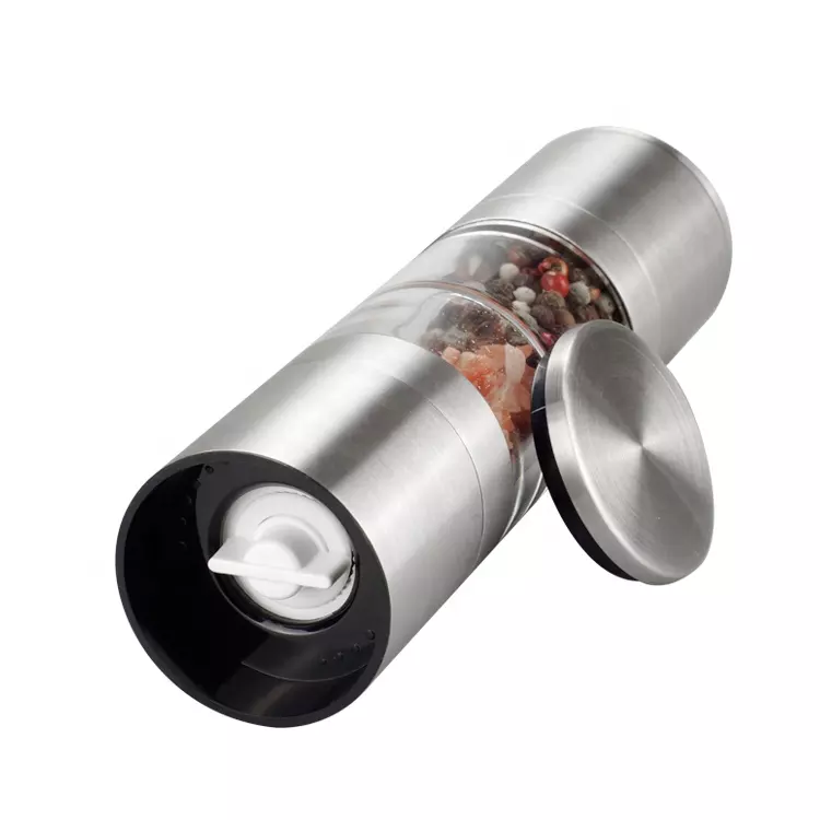 Custom Adjustable Manual 2 In 1 Pepper Mill Bottle Mini Dual Herb Spice Mill Shaker Set Stainless Steel Salt And Pepper Grinder
