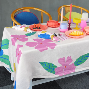 Özel baskı desenler masa çarşafları kumaş fransız lüks keten ev otel için 100% saf keten masa örtüsü özel boyut - Product Image 5