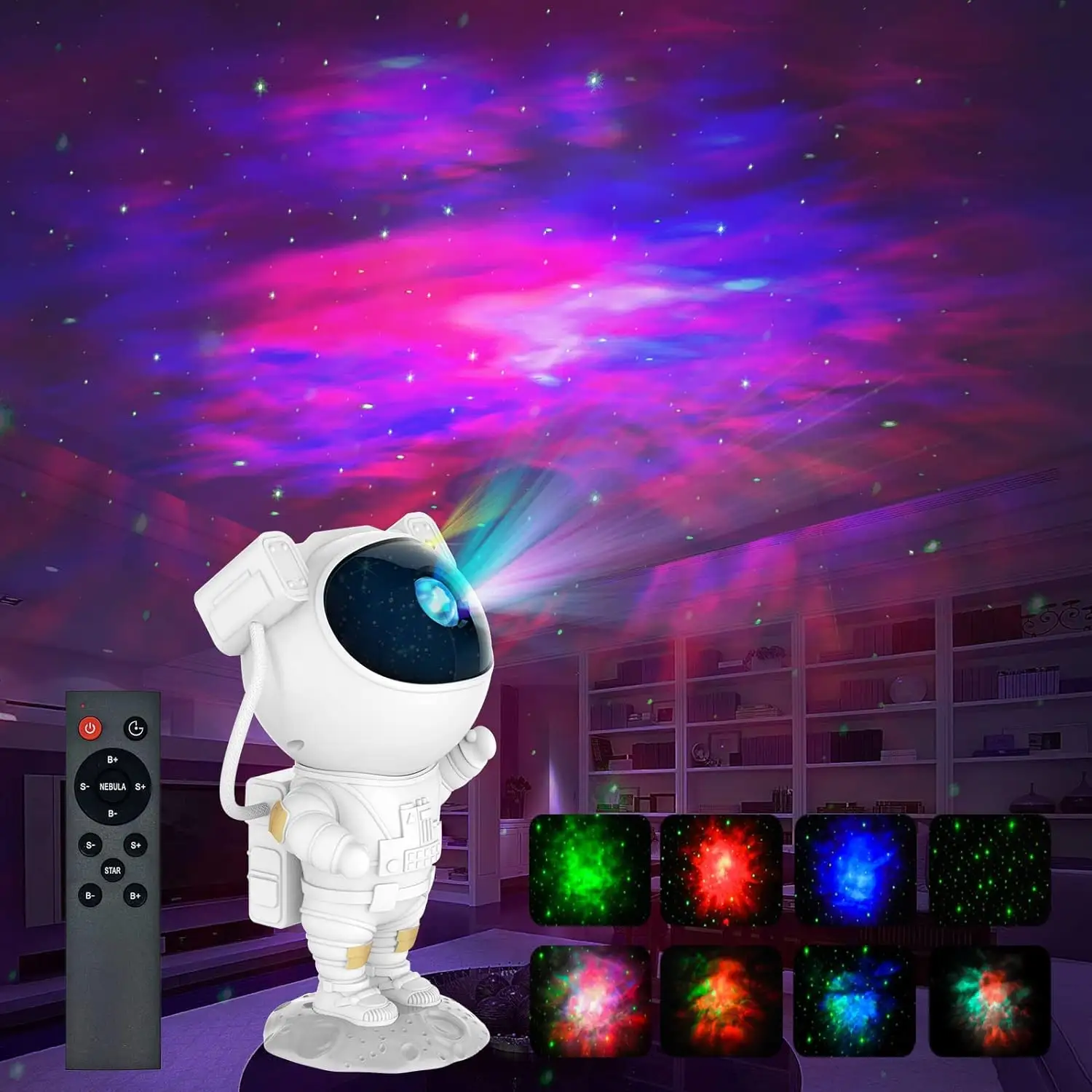 Lámpara giratoria multicolor de proyección de astronauta, lámpara de astronauta, estrella de ola oceánica, LED luz nocturna, proyector de nebulosa de galaxia para dormitorio