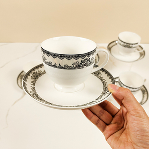 样品可用新骨瓷批发标志定制茶杯茶碟复古茶杯带茶碟和勺子套装6人 - Product Image 6