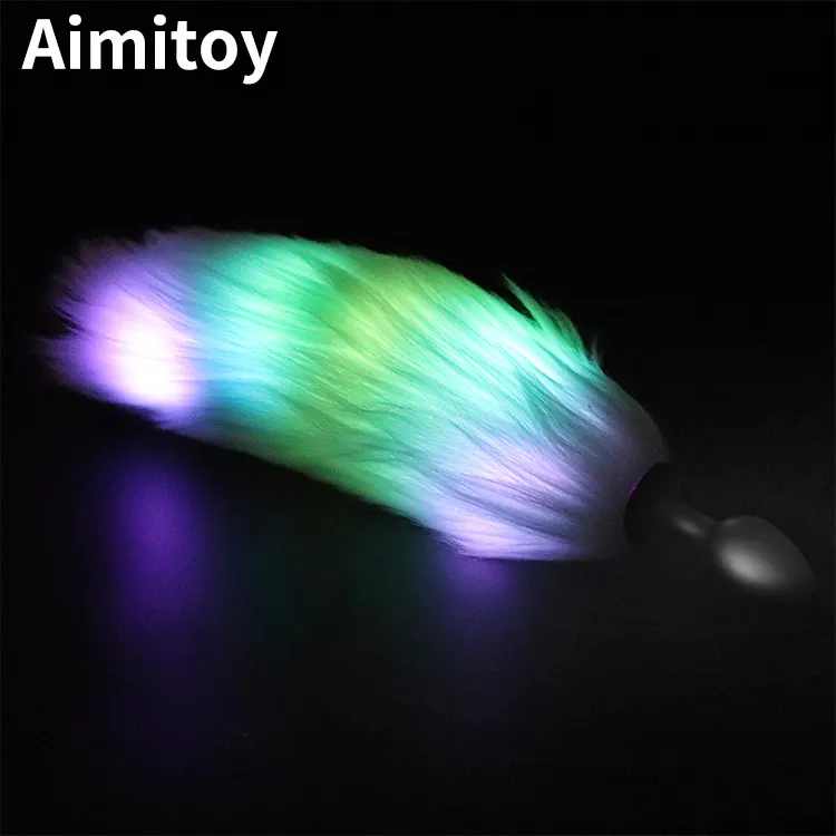 Aimitoy ışıklı LED lamba renkli Metal silikon uzun kısa kadın kadın hayvan tilki kuyruk eşek stimülatörü oyuncak Anal popo fiş