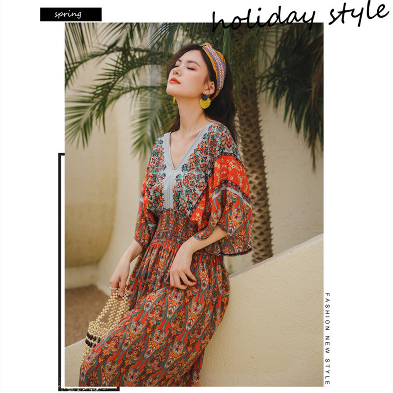 2021 Attractive soft maxi women bohemian dress summer