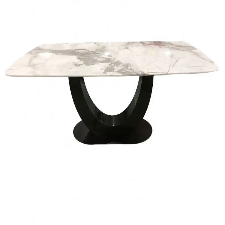 שולחן צלחת רוק איטלקי פשוט קטן ביתי מלבני מעצב מראה חומה שולחן אוכל נירוסטה