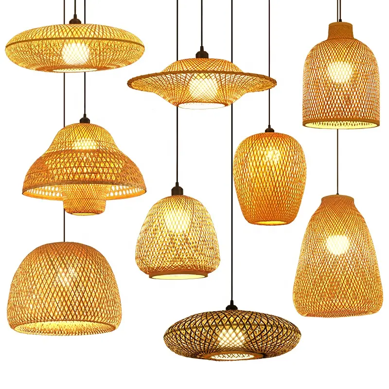 Nuovo Design decorazione per la casa del ristorante fatto a mano tessuto di bambù vimini lampada a sospensione in Rattan naturale lampade a sospensione lampadario