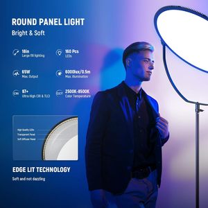 Neewer 18 "RGB แผงไฟ LED รอบแผงวิดีโอ65W 2500K-8500K สำหรับสตูดิโอถ่ายภาพกลางแจ้งสำหรับการสตรีมมิ่ง