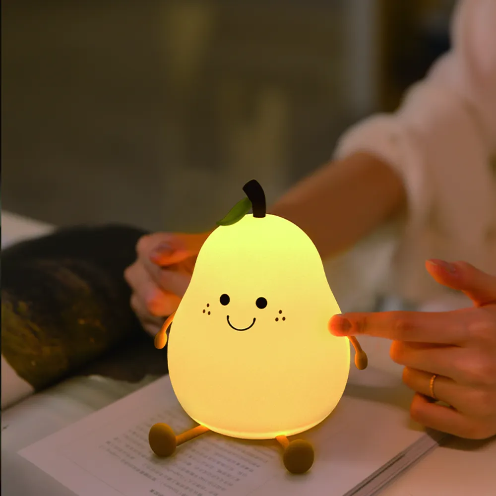 Mini schöne wiederauf ladbare LED Touch Pear Silikon Nachtlicht 6 Farben USB Tier Nachtlichter für Kinderzimmer Bett lampe Nachtlicht