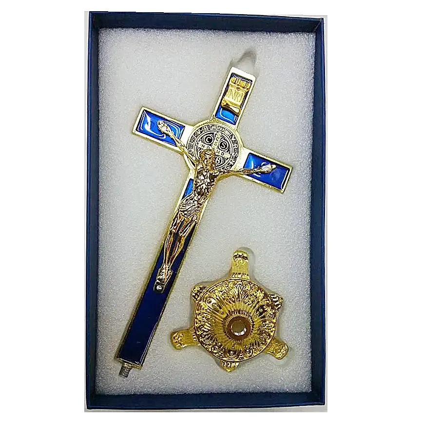 21 Cm Saint Benedict Paduan Logam Enamel Berdiri Salib Agama Hadiah untuk Dekorasi dengan Kotak