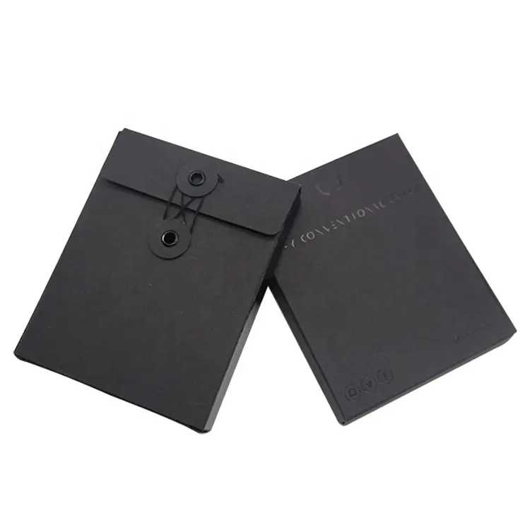 Envelopes de embalagem do papel da caixa de envelopes do logotipo do ponto personalizado uv botão de corda preto envelopes da caixa de papel