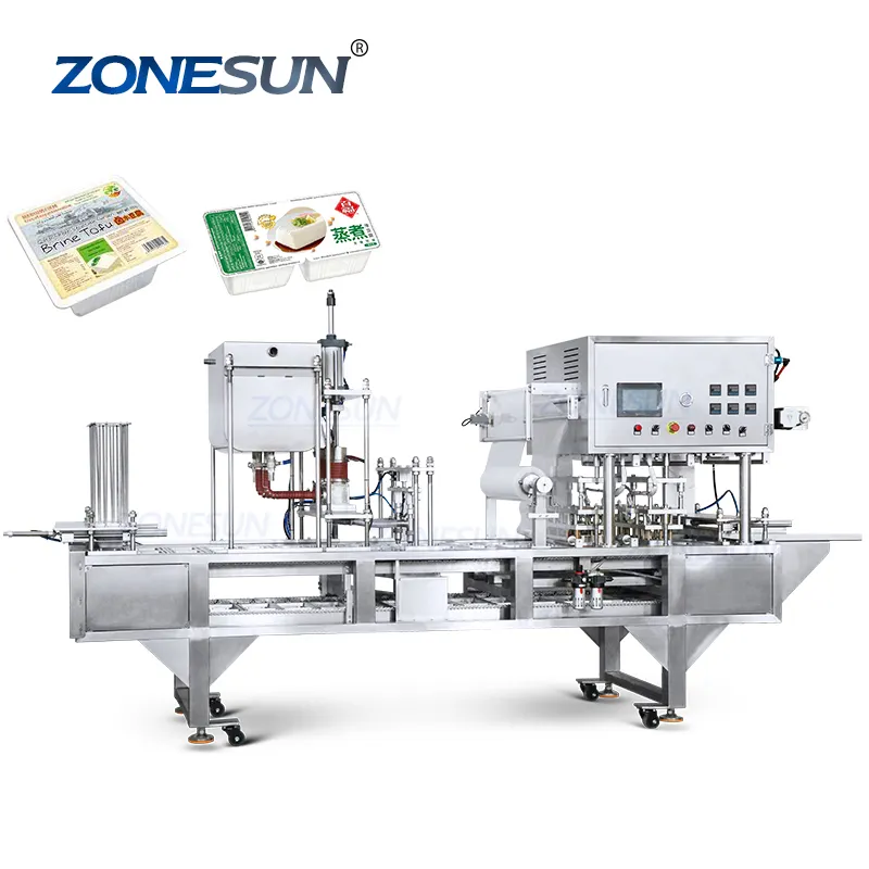 ZONESUN ZS-AFS01 confezionatrice per riempimento e sigillatura di tazze d'acqua di gelatina di comunione di Yogurt lineare completamente automatica