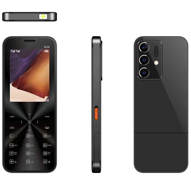 Ponsel A24, telepon seluler fitur ultra tipis gsm Quad band 4 Keypad SIM 2.4 inci