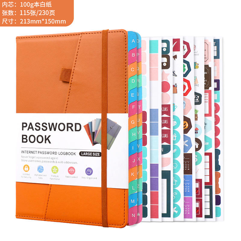 Livre de gestion-marron+orange+8 autocollants de planification