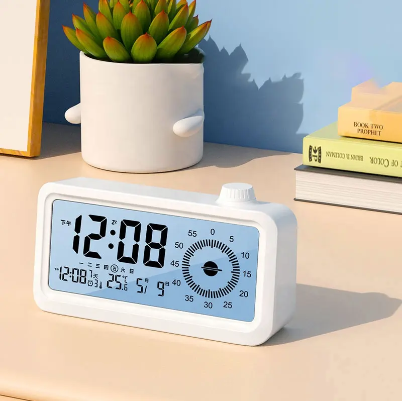 LCD digitaler Wecker mit visuellem Timer einstellbarer Helligkeits temperatur kalender 12/24 Stunden Anzeige logo angepasst