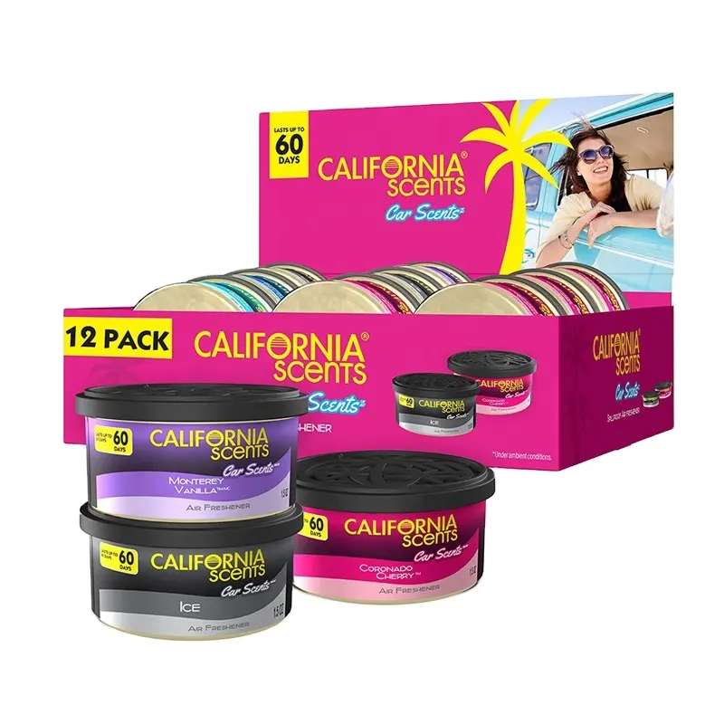 Rafraîchisseur d'air décoratif et neutralisant d'odeurs par California Scents, lot de 12 canettes anti-éclaboussures pour la maison et la voiture