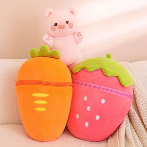库存Kawaii plushies草莓胡萝卜peluche枕头兔子创意水果娃娃搞笑兔子毛绒玩具儿童礼物