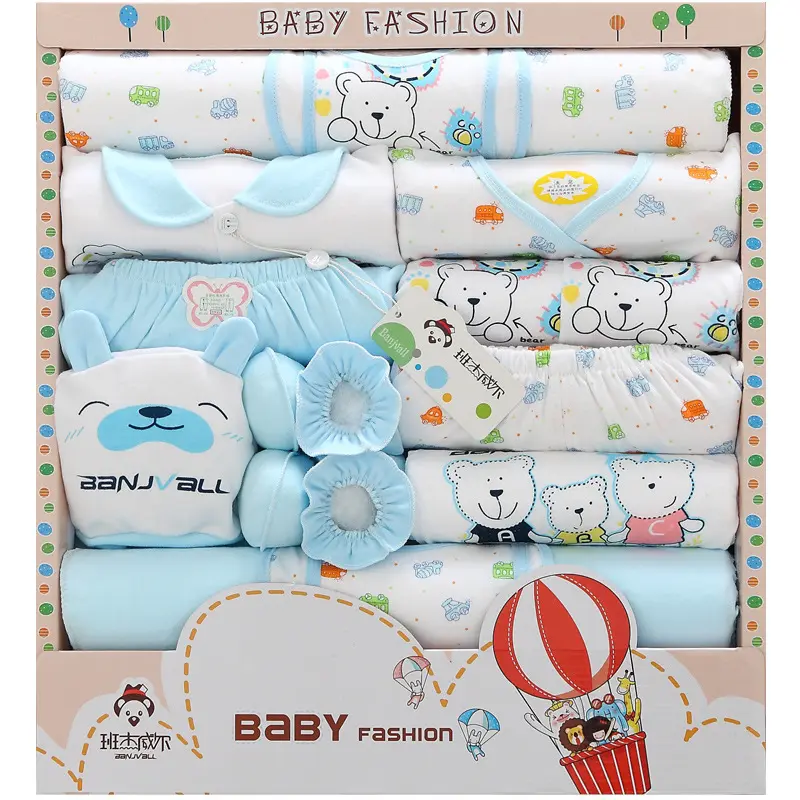Conjunto de ropa para recién nacido, traje de primavera y verano de 18 piezas, conjunto de caja de regalo de algodón para bebé
