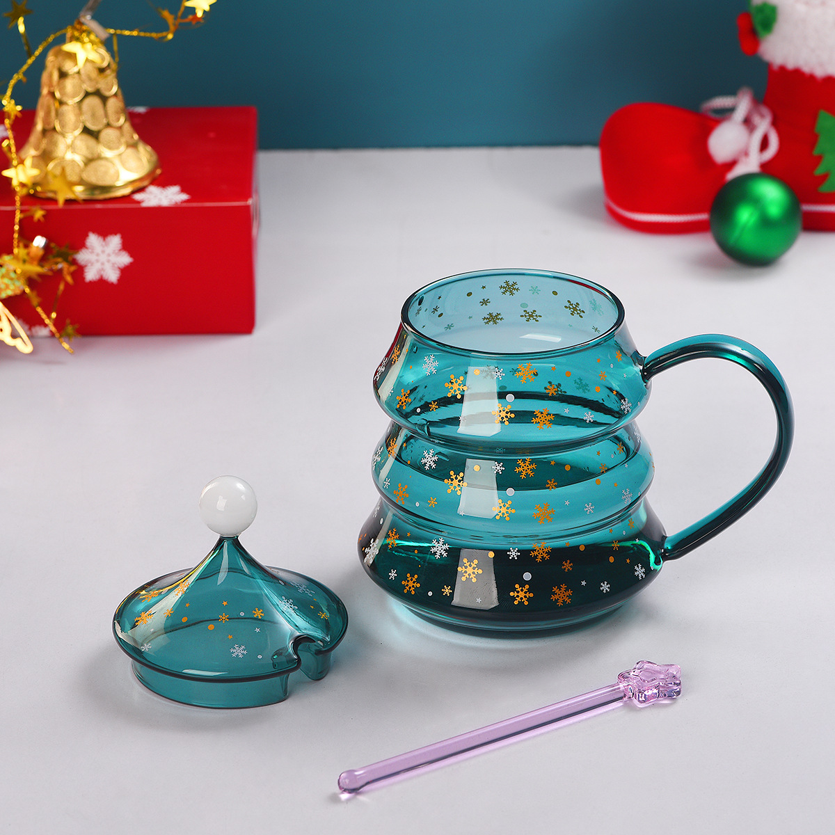 Milk Water Heat-resistant Creative Christmas Tree Print Glass Cup Wholesale Coffee Wishing Mug